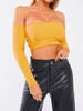 Cropped Off Shoulder Ribbed Lace-up Open Back Top L Yellow