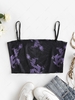 Cropped Oriental Dragon Sheer Mesh Cami Top L Purple