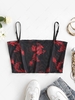 Cropped Oriental Dragon Sheer Mesh Cami Top L Red