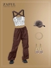 Cropped Printed Criss Cross Tank Top and Low Waisted Wide Leg Parachute Pants