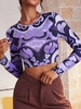 Cropped Psychedelic Abstract Print Tee M Purple