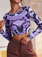 Cropped Psychedelic Abstract Print Tee M Purple