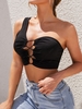 Cropped Pully Cutout One Shoulder Tank Top S Black