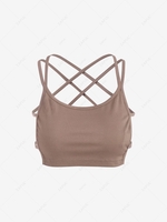 Cropped Rib-knit Crisscross Open Back Top M Light coffee