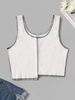 Cropped Ribbed Contrast Stitching Tank Top M White