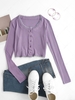 Cropped Ribbed Faux-fur Trim Long Sleeve Top S Light purple