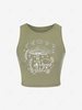 Cropped Ribbed Moon Mushroom Tank Top M Green