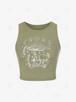Cropped Ribbed Moon Mushroom Tank Top S Green