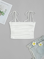 Cropped Ruched Tie Shoulder Cami Top L White