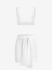 Cropped Solid Top and Belted Skirt Set L White