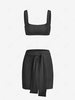 Cropped Solid Top and Belted Skirt Set M Black