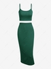 Cropped Solid Top and Slinky Skirt Set L Deep green