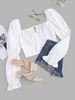 Cropped Square Collar Tie Puff Sleeve Milkmaid Top M White