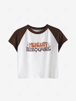 Cropped Star Letter Graphic Baseball Tee S White