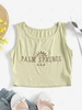 Cropped Sun Letter Embroidered Ribbed Tank Top L Light green