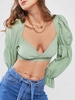 Cropped Sweetheart Neck Open Back Puff Sleeve Blouse L Light green