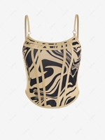 Cropped Swirl Print Corset-style Cami Top M Light coffee