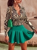 Cropped Swirls Print Button Up Shirt L Coffee