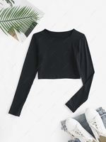 Cropped Thumbhole Long Sleeve Sports Top L Black