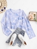 Cropped Tie Dye Sheer Mesh Long Sleeve Top Light blue