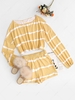 Cropped Tie Dye Stripes Top and Shorts Set S Yellow