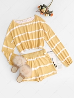 Cropped Tie Dye Stripes Top and Shorts Set Xl Yellow
