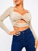 Cropped Twisted Cut Out Front Jersey Tee L Light coffee
