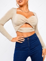Cropped Twisted Cut Out Front Jersey Tee L Light coffee