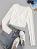 Cropped Twisted Front Ribbed Tee L White