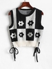 Cropped Two Tone Floral Graphic Lace-up Sweater Vest M Black
