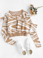 Cropped Zebra Stripes Bandeau Top and Cardigan Set L Light coffee