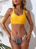 Cross Back U Neck Printed Ethnic Bikini Swimwear Yellow