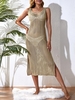 Cross Criss Crochet Beach Cover Up Dress L Light coffee