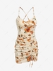Cross Flower Print Cinched Slip Dress L