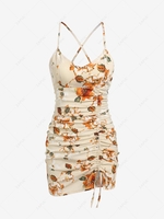 Cross Flower Print Cinched Slip Dress L