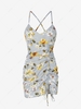 Cross Flower Print Cinched Slip Dress L Gray