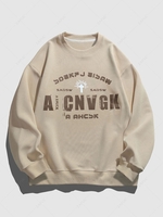 Cross Letter Print Pullover Sweatshirt L Light coffee