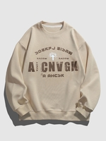 Cross Letter Print Pullover Sweatshirt M Light coffee