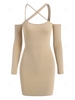 Crossover Cutout Slinky Jersey Long Sleeve Dress M Light coffee