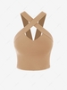 Crossover Front Cutout Sleeveless Crop Top L Light coffee