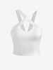 Crossover Front Cutout Sleeveless Crop Top S White
