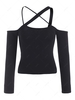 Crossover Neck Cold Shoulder Fitted Jersey Top M Black
