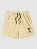 Crown and Alphabet A Pattern Drawstring Shorts M Light coffee