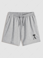 Crown and Alphabet A Pattern Drawstring Shorts M Light gray