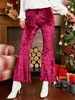 Crushed Velvet Bell Bottom Pants L Red