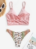 Crushed Velvet Ethnic Printed Cheeky Bikini Swimwear Light pink