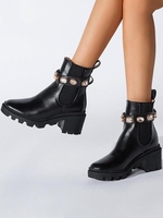Crystal Embellished Lug Sole Combat Boots