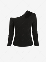 Cut Out Skew Collar T Shirt M Black