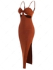 Cut Out Slit Ribbed Slinky Cami Dress S Coffee