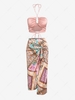 Cut Out Smocked Crop Top with Bandana Paisley Print Skirt Light pink